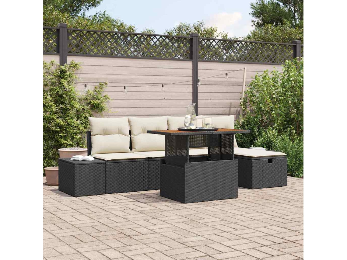 Vidaxl Conjunto De Sofá De Jardim 6 Unid. Preto Vime Pe