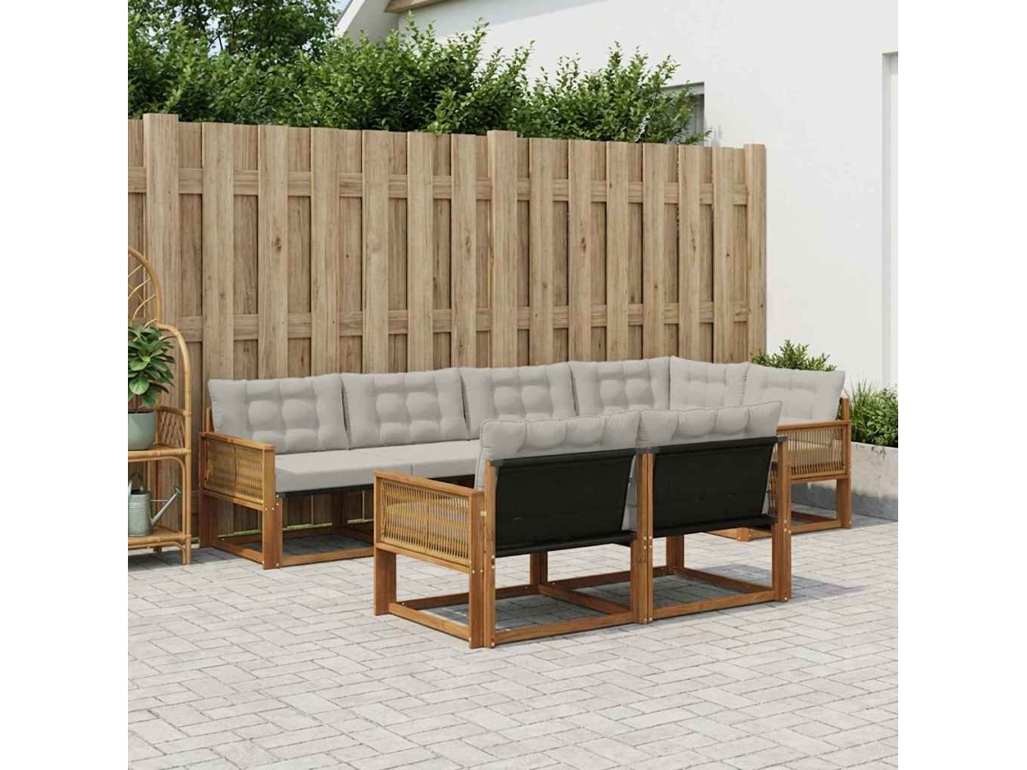 Vidaxl Conjunto De Sofás Para Exterior 7 Pcs Natural E Cinzento-claro