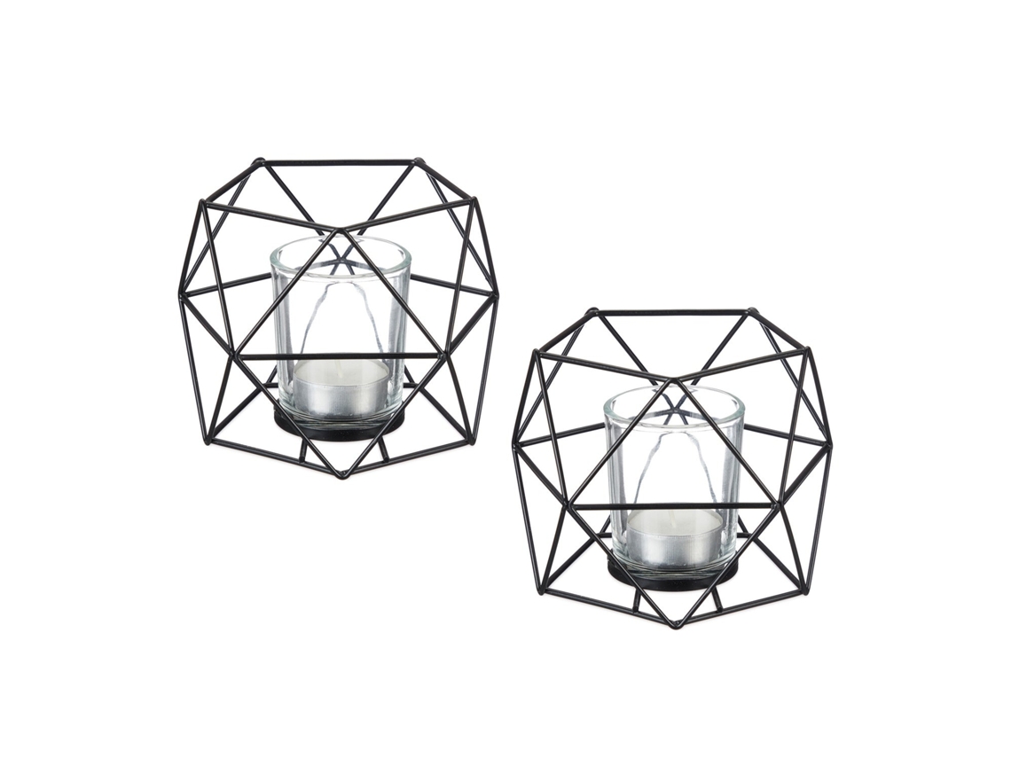 Conjunto De 2 Porta-velas Geométricos De Metal