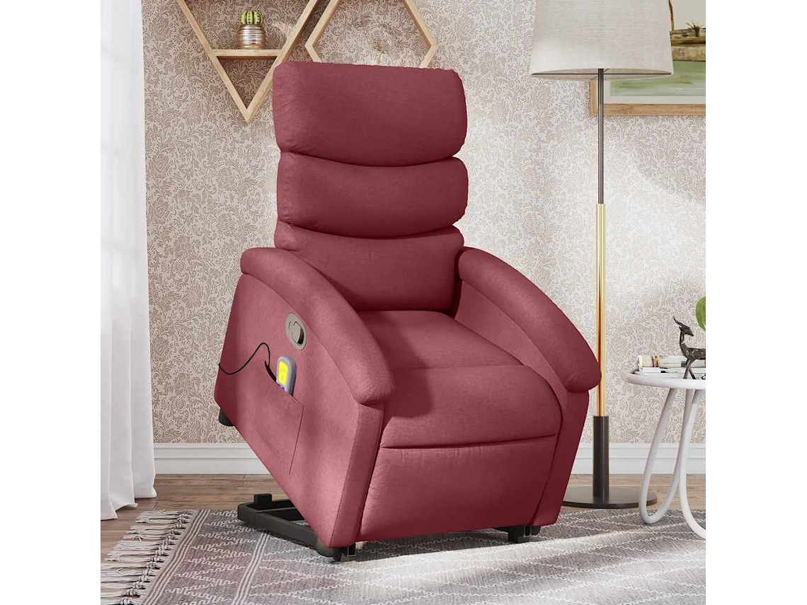 Vidaxl Poltrona De Massagens Reclin. Elevatória Tecido Vermelho Tinto