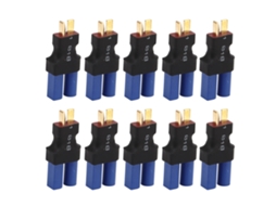 10 Adaptadores EC5 Fêmea para Conector T Macho Azul/Vermelho para Barco RC, Carro e Aeronave (10x20x47mm)