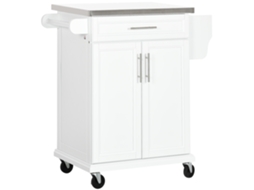 Ilha de Cozinha Mdf, Madeira de Pinho, Aço Inoxidável Cor Branco 83,5x45,7x90,5 cm Homcom