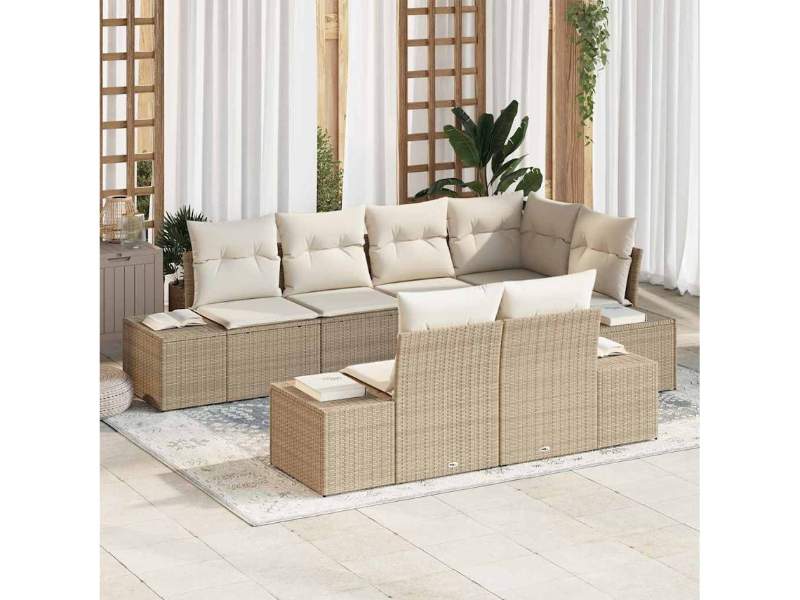 Vidaxl Conjunto De Sofá De Jardim 7 Unid. Bege E Creme Vime Pe