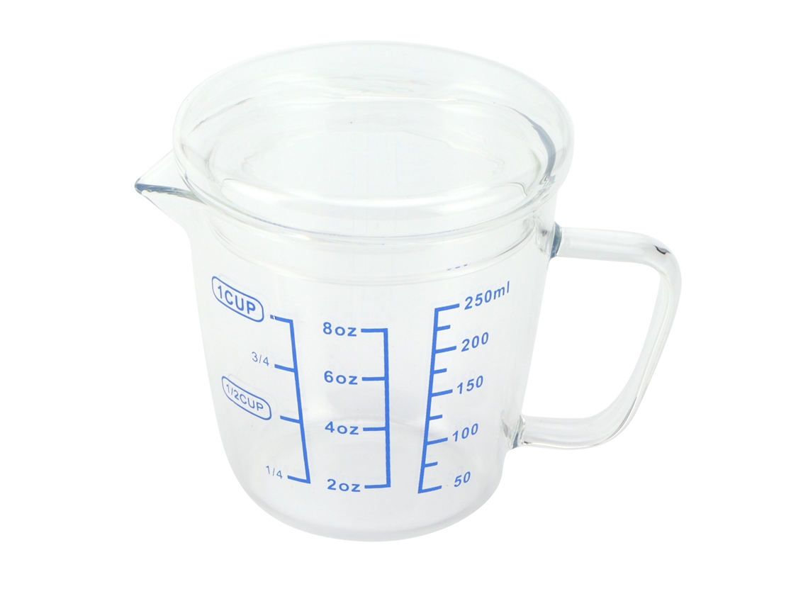 Eyf copo Medidor de Vidro Resistente Ao Calor com Tampa Escala 250ml Utensílio de Cozinha