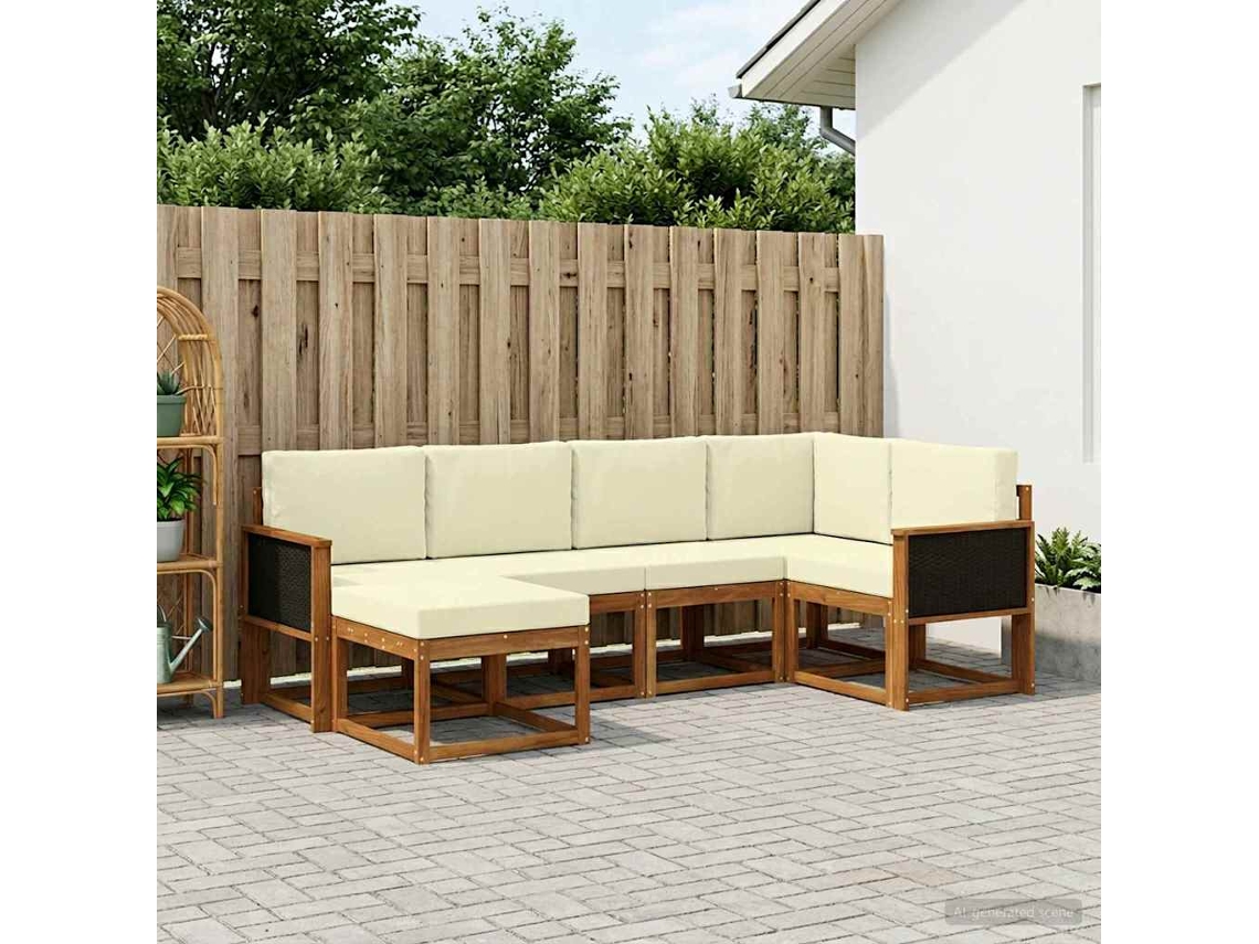 Vidaxl Conjunto De Sofás Para Exterior 6 Unid. Natural E Creme