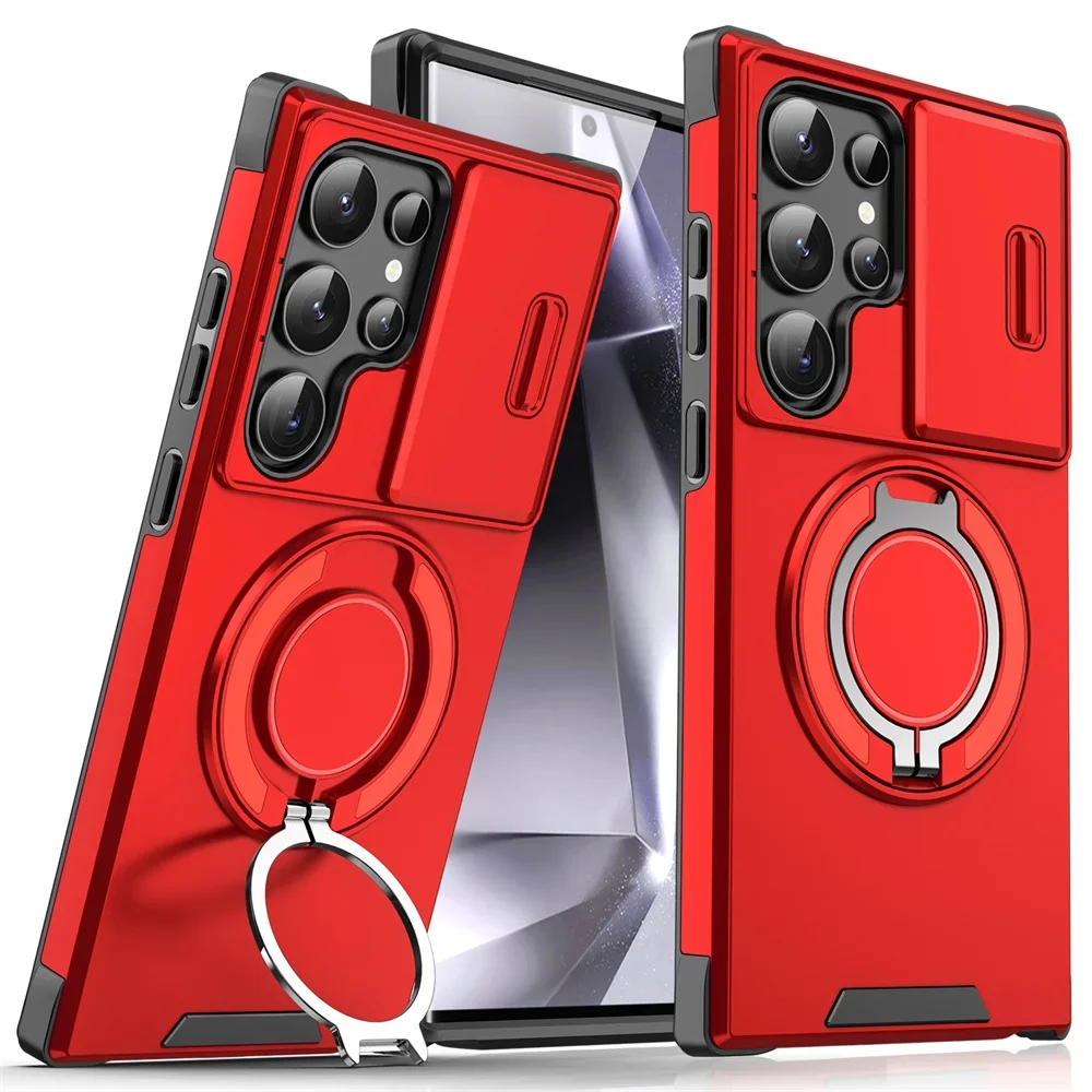 (samsung S24 Plus, Vermelho) Capa Para Celular Samsung Com Suporte Magnético Deslizante, Protege A Câmera.