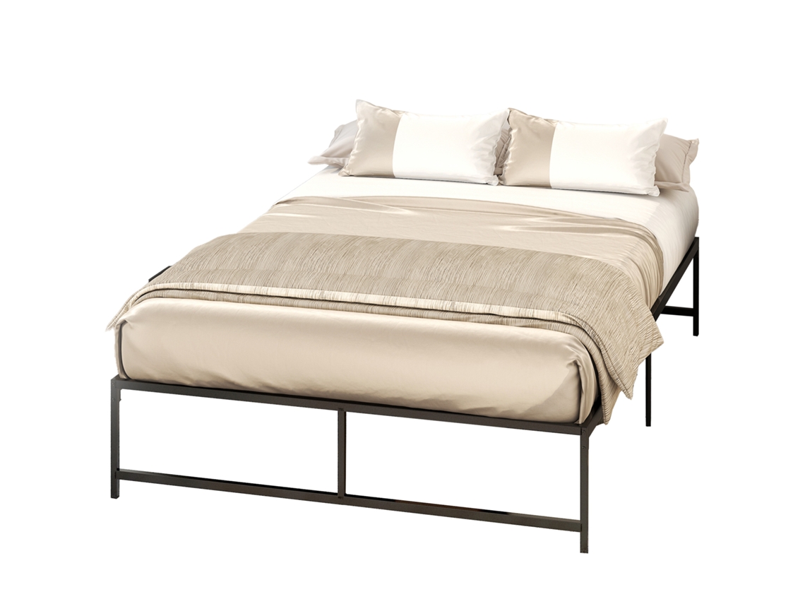 140 X Madeira 190 Cm Preto Cama De Casal Para 2 Pessoas Aço Altura 31 Com Armazenamento Base Ripas