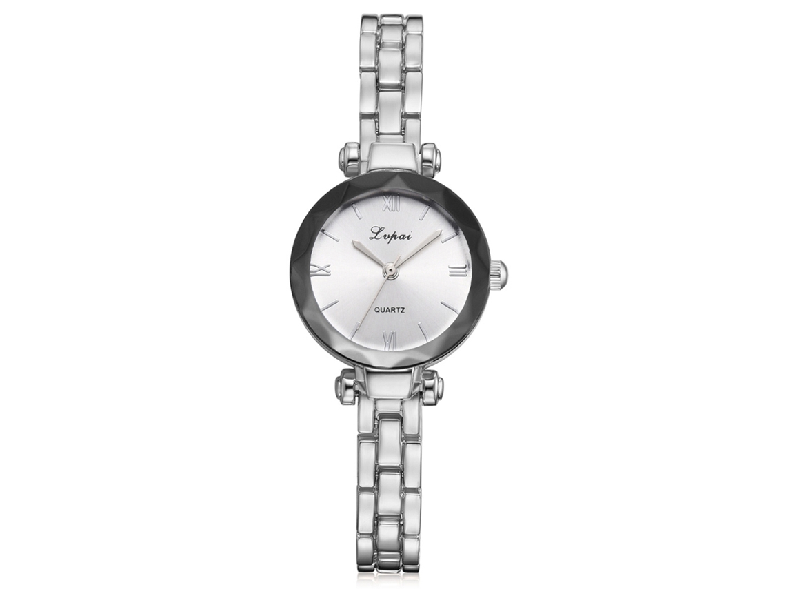 Relógio de Pulso Feminino com Números Romanos Pulseira de Liga Prata+branco