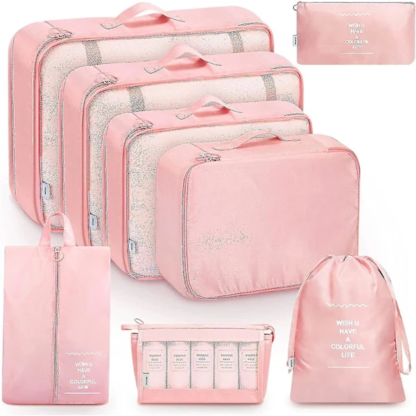 Conjunto de 8 Peças Organizadoras para Bagagem, Incluindo Bolsas de Viagem, Sacos de Armazenamento e Cubos Embalagem. Ideal para Presentear BRILVIBERA