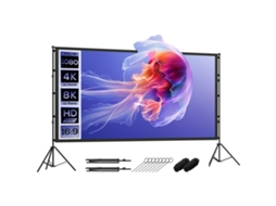 Tela para Projetor Hd 4k/8k 120'' 16:9. Ângulo de Visão de 160°. Tripés de Dupla Face e Dobráveis. Branco Ge