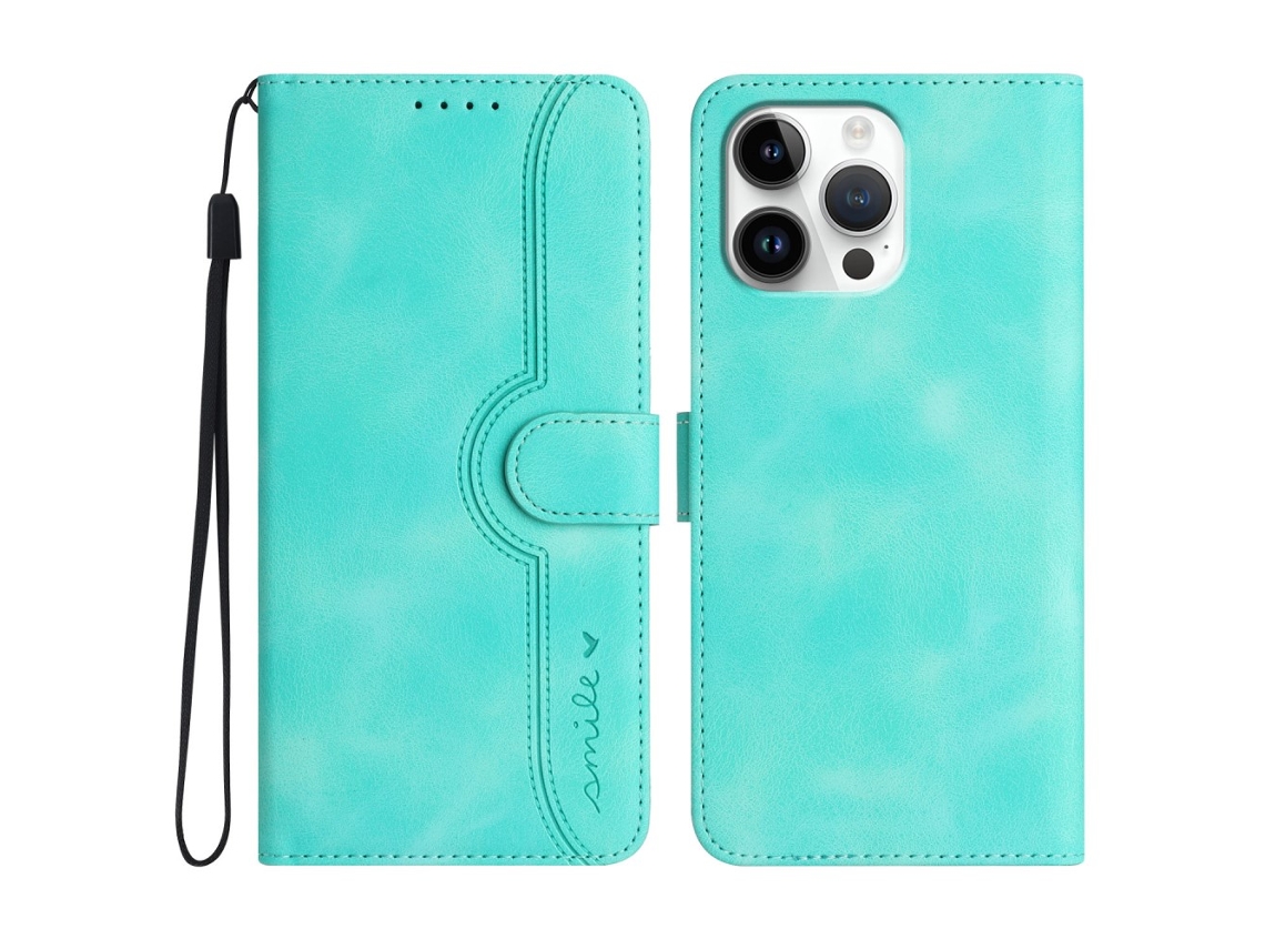 Capa Em Couro Pu Para Iphone 16 Pro Max - Azul Bebé