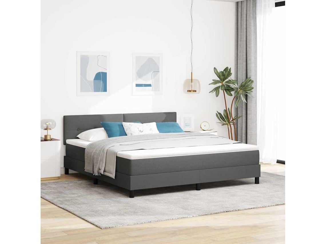 Vidaxl Cama Box Com Cabeceira Manual Cinza Escuro 180 X 200 Cm Tecido