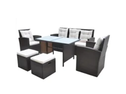 Maison Exclusive - 6 Pcs Conjunto Jantar Exterior Com Almofadões Vime Pe Castanho