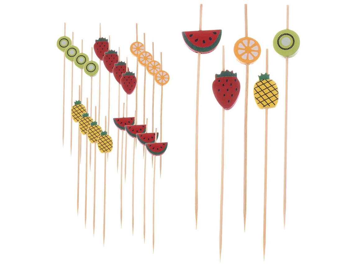 Palitos De Cocktail Em Bambu Com Fruta, 12 Cm, 20 Unidades