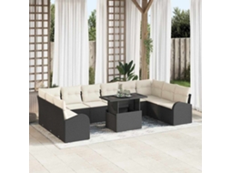 Vidaxl Conjunto De Sofá De Jardim 11 Unid. Preto E Creme Vime Pe