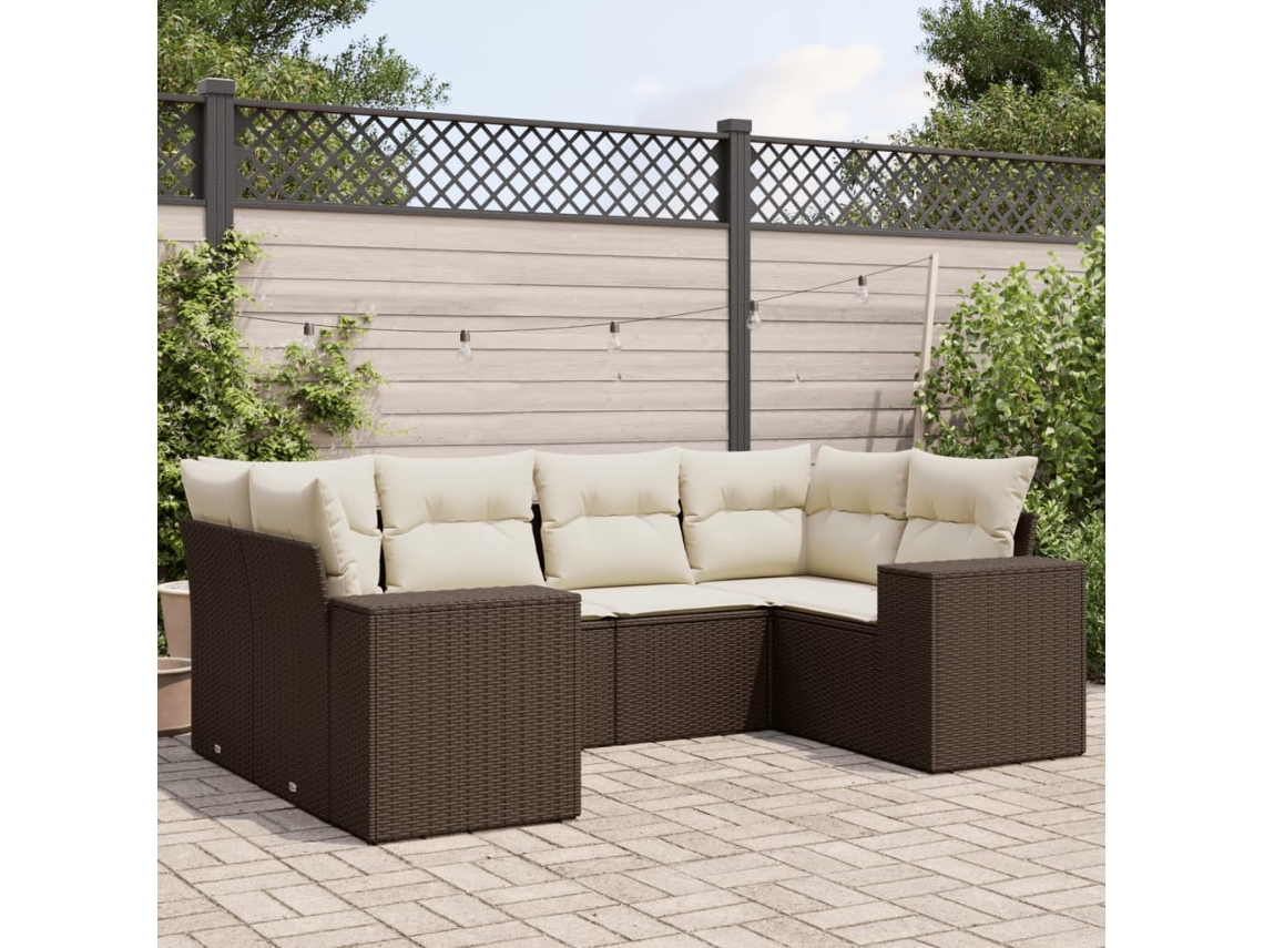 Vidaxl 6 Pcs Conjunto De Sofás Jardim C/ Almofadões Vime Pe Castanho