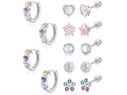 Brincos, 7 Pares De Brincos De Aço Inoxidáve Com Flores Coloridas Cravejadas De Zircônias Spqment