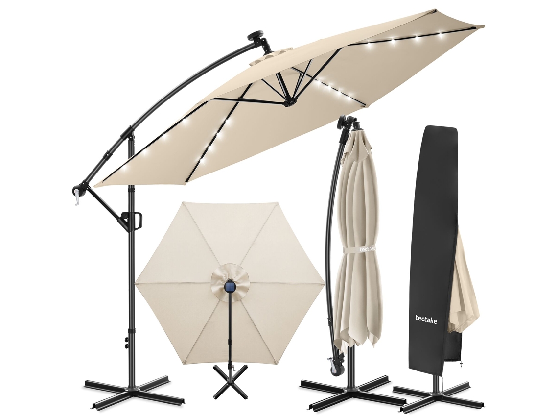 Guarda-sol Tectake, Giratório 360, Led, Uv 50+, Aço,, Tecido Poliéster, 3,5 X 3,5 M, Bege