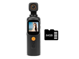 Câmeras de Bolso 4k, Câmera para Vlogs com Wi fi e Cartão de 64 Gb, Mini Câmera de Ação para Viagens e Esportes. TAISHENGDA