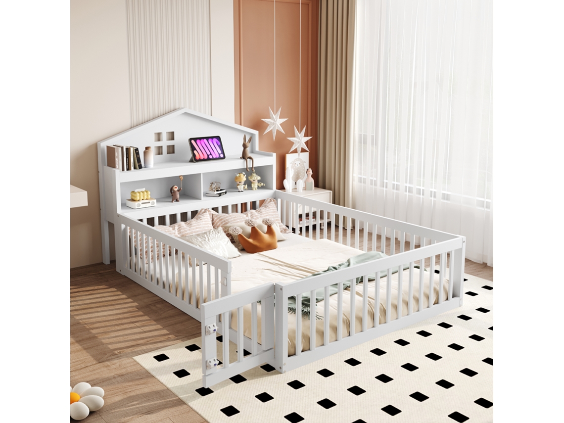 Cama Infantil 140x200 Madeira Maciça Com Guarda-roupa Branca
