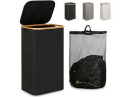 Cesto de Roupa Suja com Tampa, 100l, com Alça de Bambu BRILVIBERA