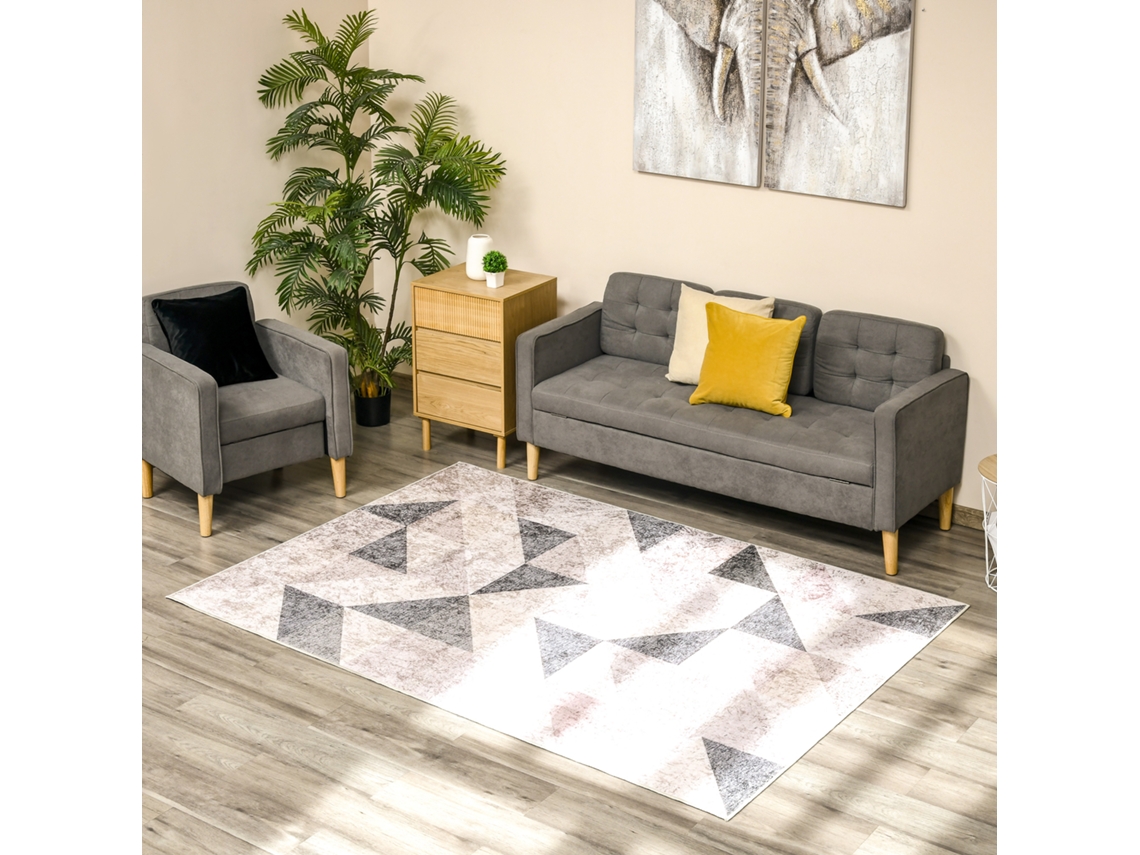 Tapete de Sala Estar Moderno 230x160cm Alcatifa Geométrico com Base Antiderrapante para Dormitório Escritório Estúdio Multicor