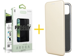 Capa + 1 Película de Vidro Anti-Spy iPhone 13 Pro Max ACCETEL PRM Flip Cover Dourado