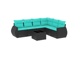 Conjunto de Sofá de Jardim, 7 Peças, Almofadas, Rattan Preto MAISON EXCLUSIVE