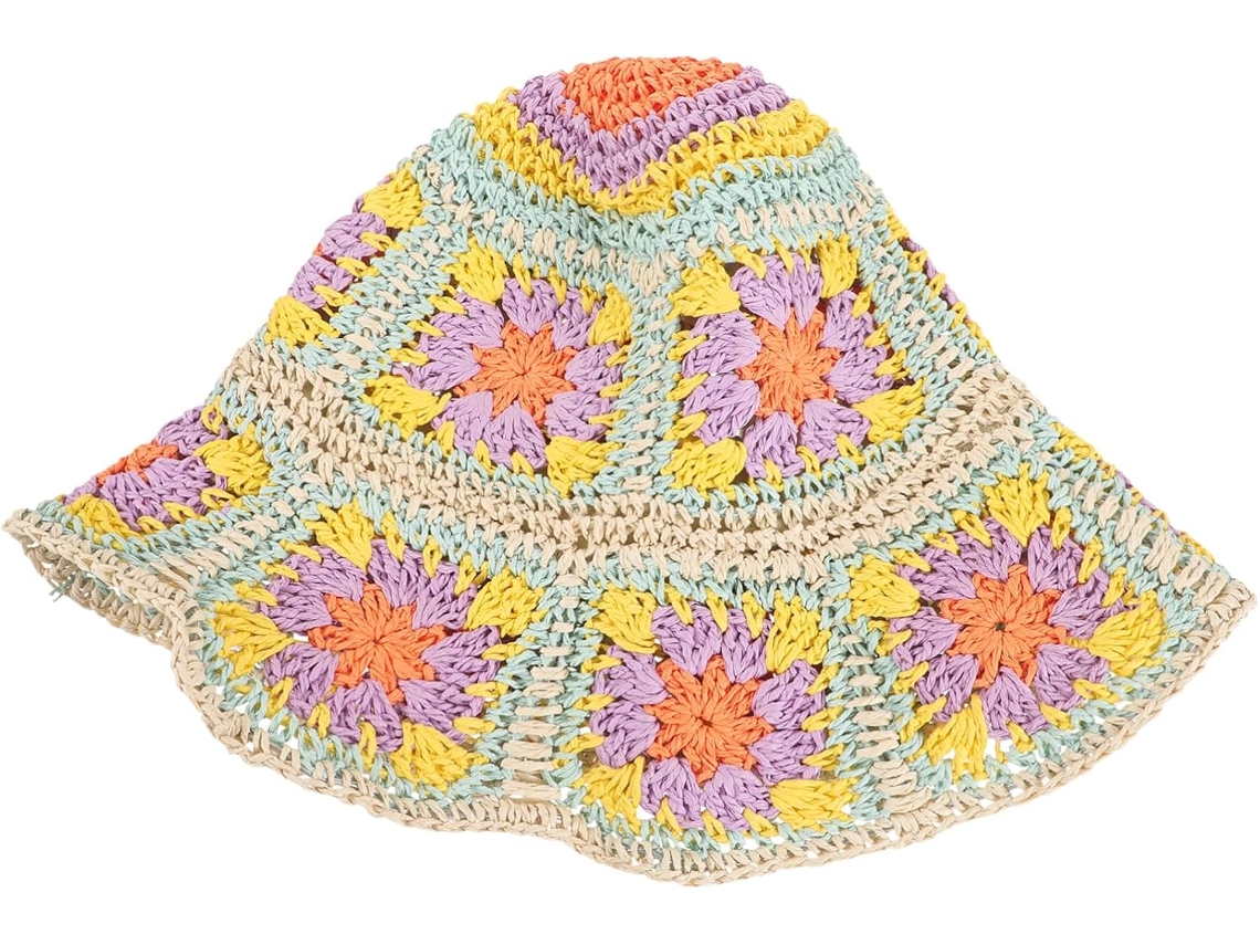 Chapéu Bucket Feminino De Verão Com Crochê Vazado, Ornamento Floral 100% Algodão, Aba Larga Protetora