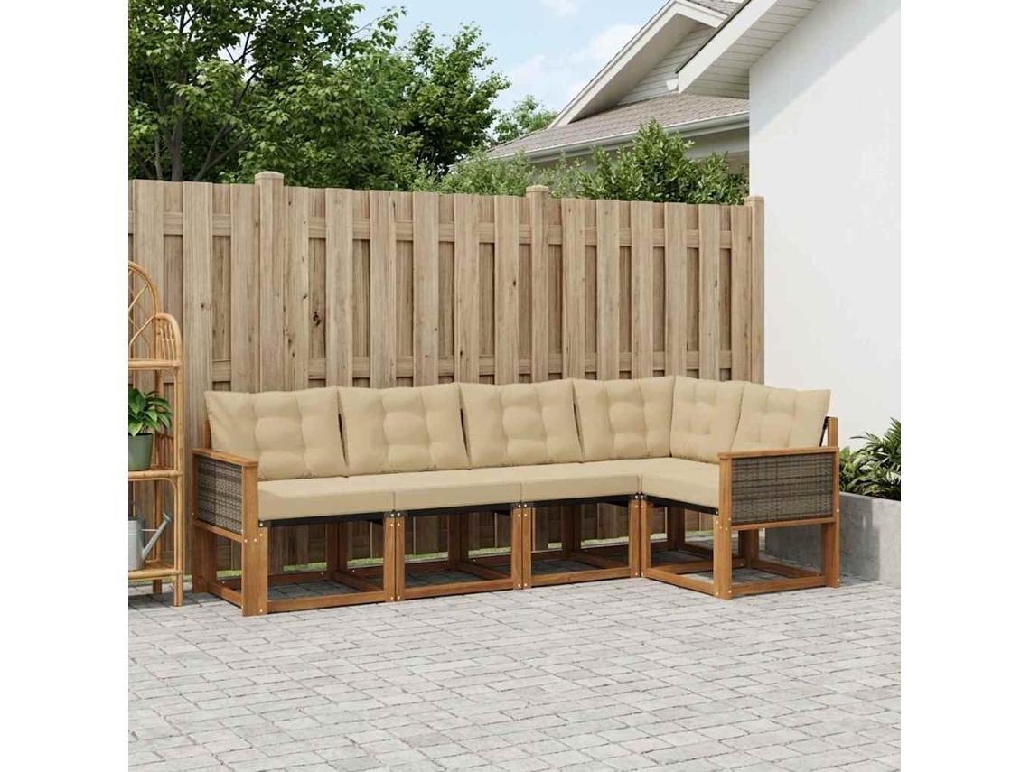 Vidaxl Conjunto De Sofás Para Exterior 5 Pcs Natural E Bege