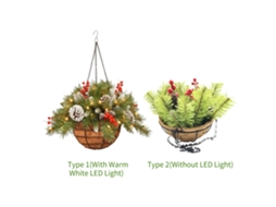 Cesto de Natal com Pinhas e Frutas Vermelhas para Decoração de Árvore de Natal LAXISCREED