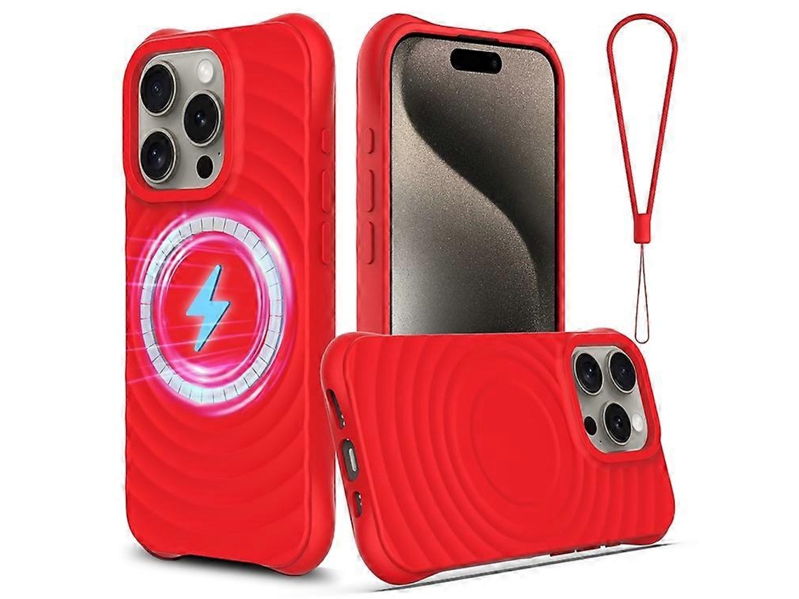 Capa Compatível Com Iphone 16 Pro Compatível Com Magsafe Ripple Texture Capa Protetora De Silicone Líquido Com Alça
