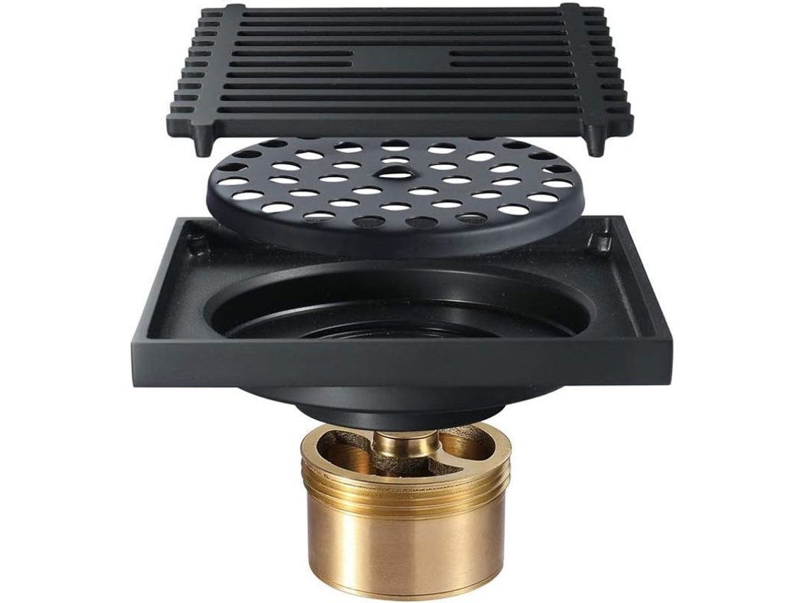Sumidouro De Piso Quadrado De Latão Preto Para Banheiro, Anti-desgaste, Anti-odor, Filtro Removível, Resistente À Corrosão
