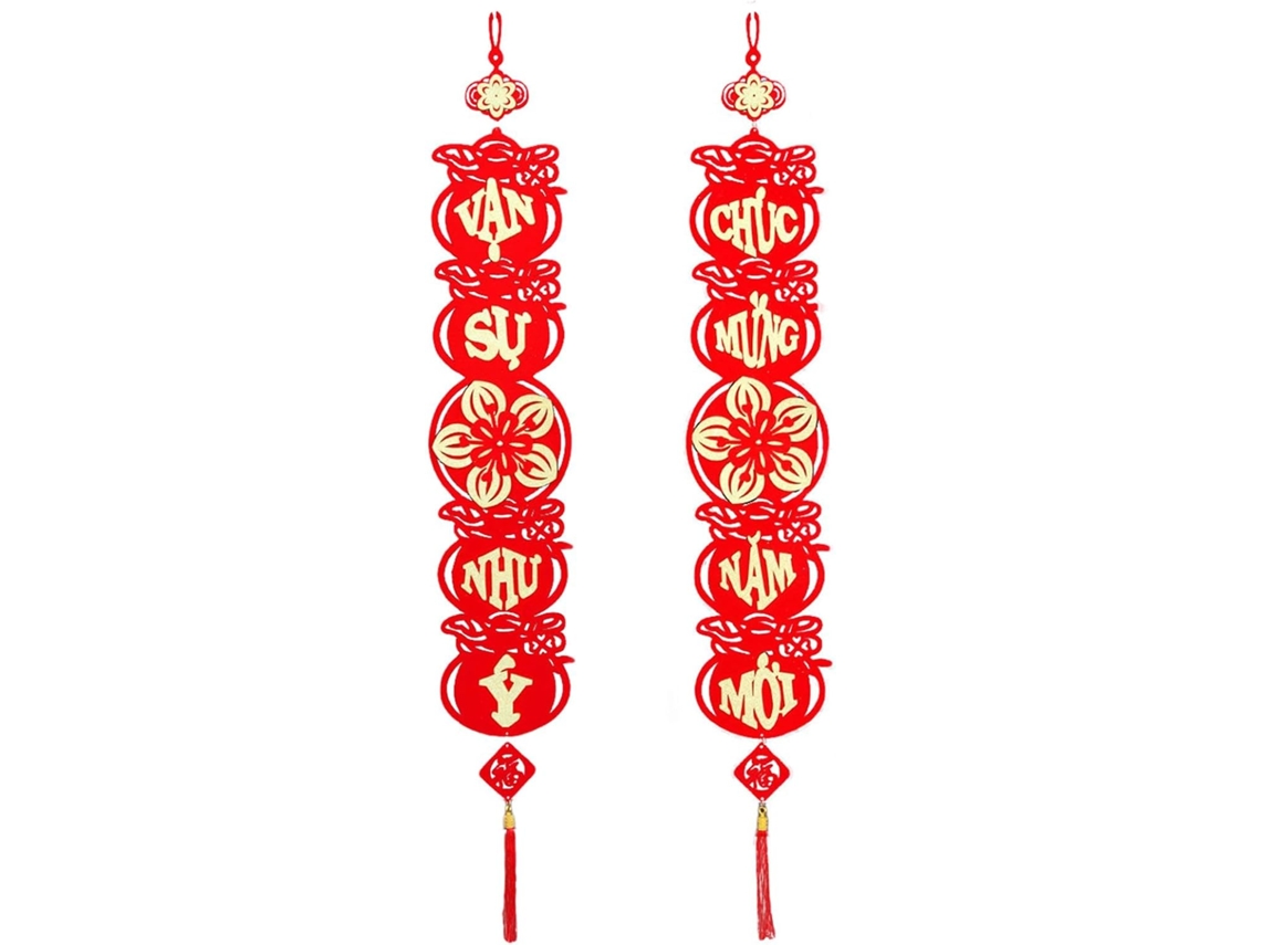 Dísticos Decorativos Vietnamitas Para O Tet, Ornamentos Vermelhos | Vermelho