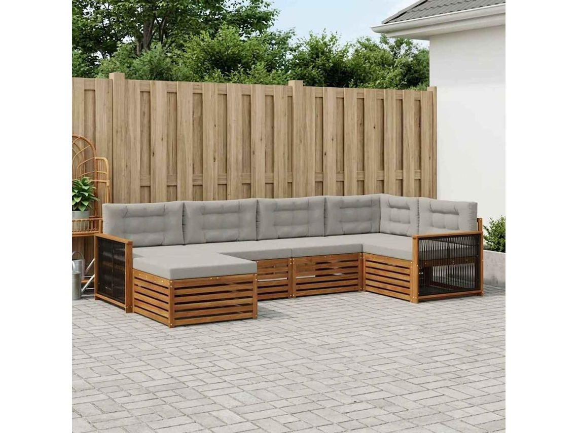 Vidaxl Conjunto De Sofás Para Exterior 6 Pcs Natural E Cinzento-claro