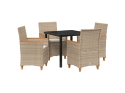 Conjunto 5 De Jantar Jardim De Vidaxl Com Almofadas Bege Rattan Poliéster