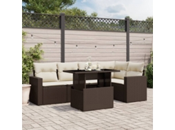 Vidaxl 6 Pcs Conjunto de Sofás Jardim C/ Almofadões Vime Pe Castanho