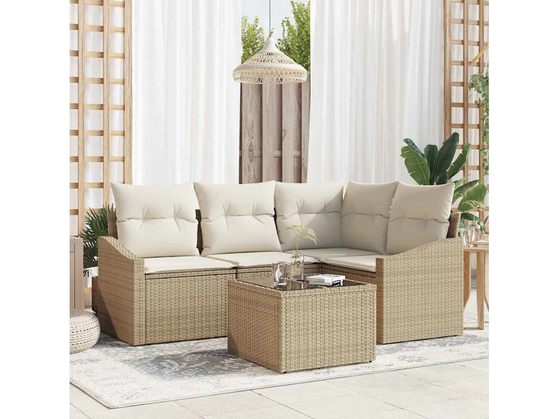 Vidaxl Conjunto De Sofá De Jardim 5 Unid. Bege E Creme Vime Pe