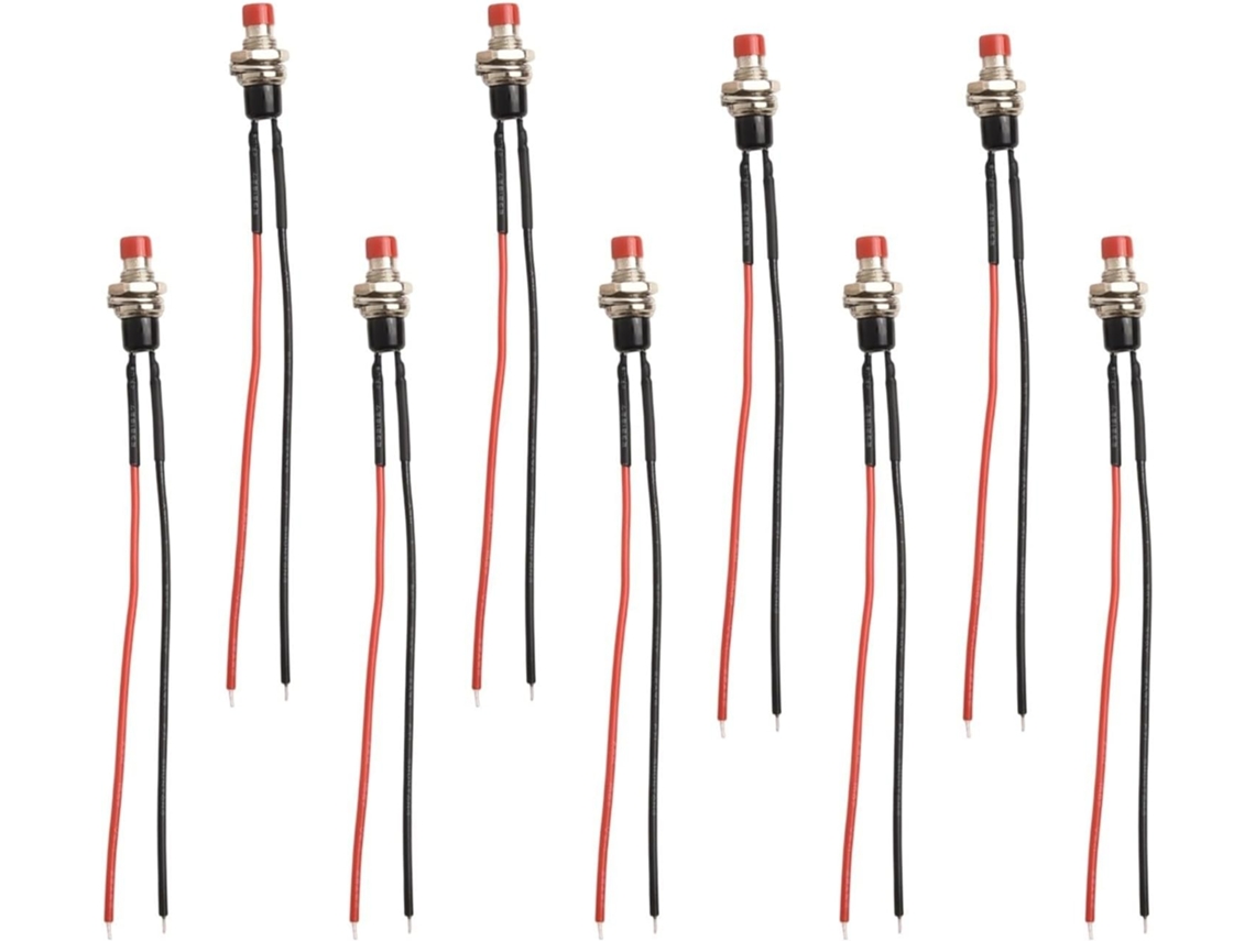 Pacote Com 10 Mini Interruptores De Botão Momentâneos Fios Pré Instalados, 12v, 3a, Normalmente Aberto, Desligado