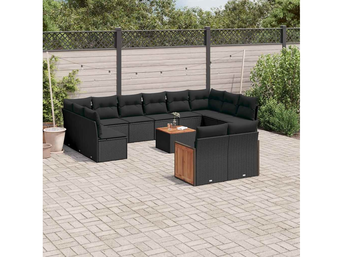 Vidaxl 13 Pcs Conjunto De Sofás De Jardim Com Almofadões Vime Pe Preto