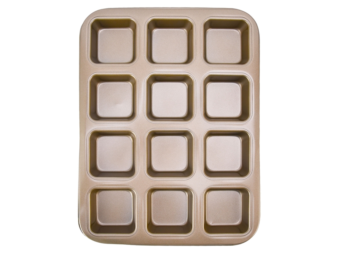 Mini Formas Para Assar Pão, Forma Para Brownie Com 12 Cavidades, Forma De Aço Carbono Para Muffins, Cupcakes E Pão, Molde Divisor Dourado Zeuxo