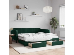 Vidaxl Sofá cama C/ Gavetão e Gavetas 100x200 Cm Veludo Verde escuro