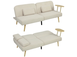 Sofá Cama 3 Lugares Click Clack Mesa Auxiliar Bege