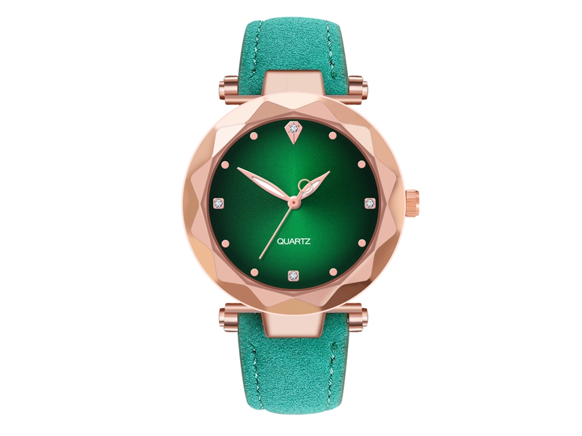 Relógio de pulso feminino simples com pulseira de couro PU, movimento de quartzo (verde)