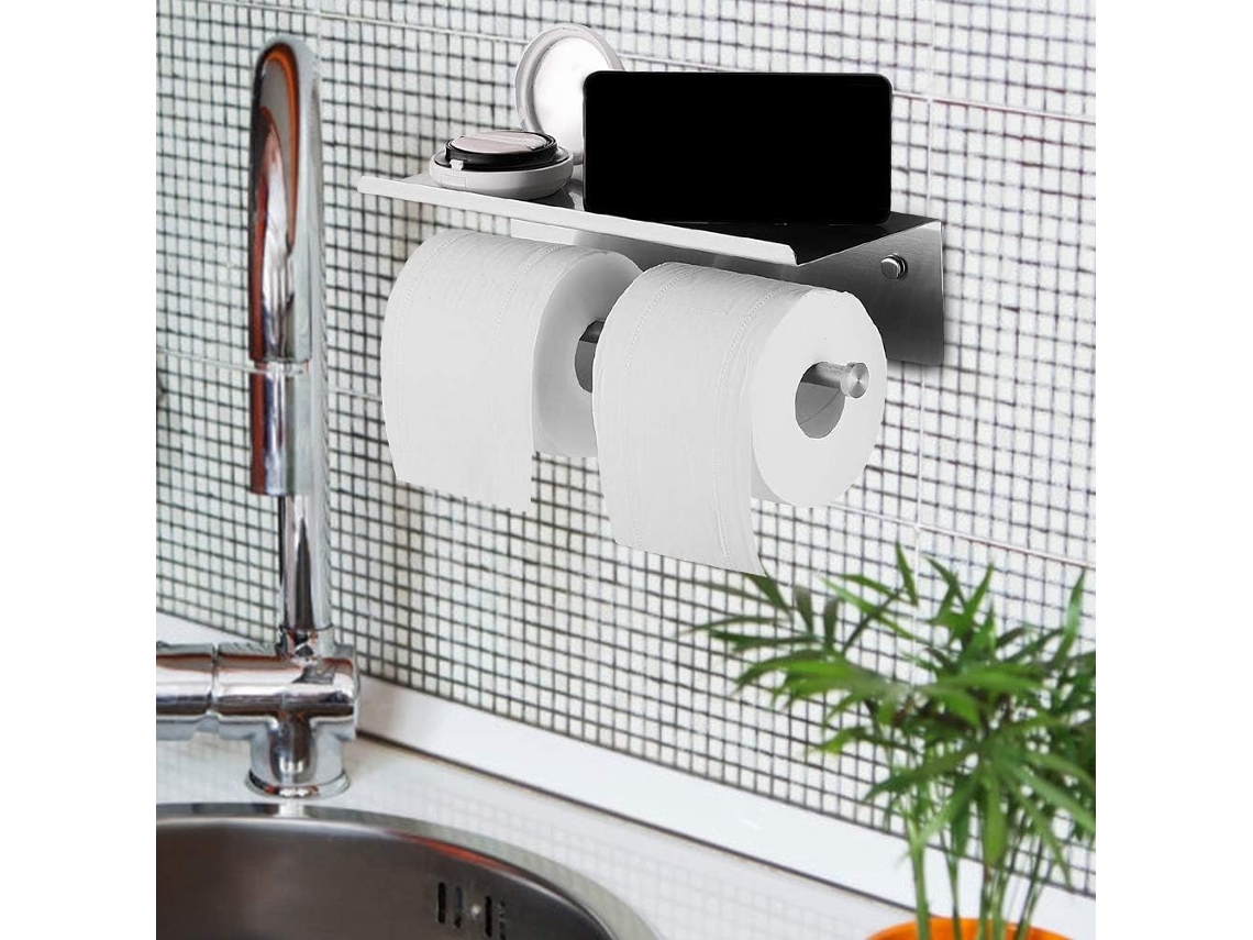 Suporte Para Papel Higiênico Hyuduo Em Aço Inoxidável Com Celular, Modelo Duplo Em Aço Inoxidável 304, 260x 110x 115mm