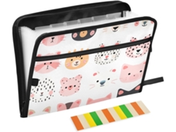 Organizador de Arquivos Expansível em Formato Cabeça Gato Desenho Animado 13 Bolsos Tamanho A4 Fecho com Zíp