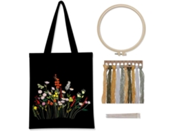 Lurelia Kit Bordado Floral Iniciante Bambu 2 Agulhas 20 Cm Preto Bolsa Decorativa