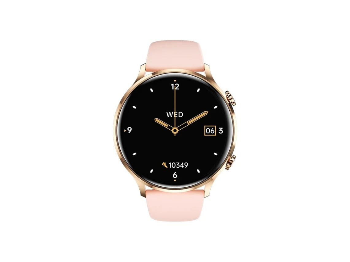 Relógio inteligente Bestvite Qs40 com monitoramento de saúde feminina, chamadas, Bluetooth, dourado.