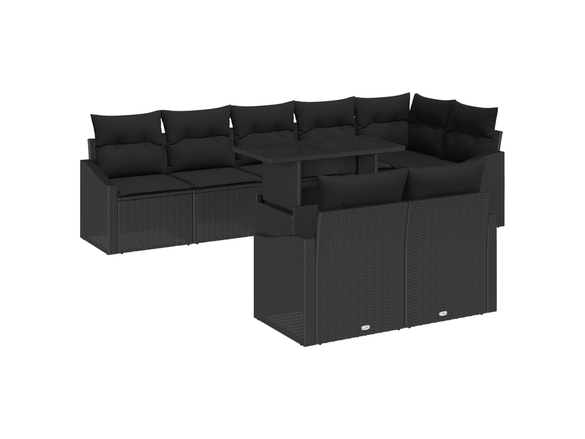 Conjunto 9 Conjunto De Sofá De Jardim Vidaxl Preto Vime Pe (100 X 55 X 73 Cm)