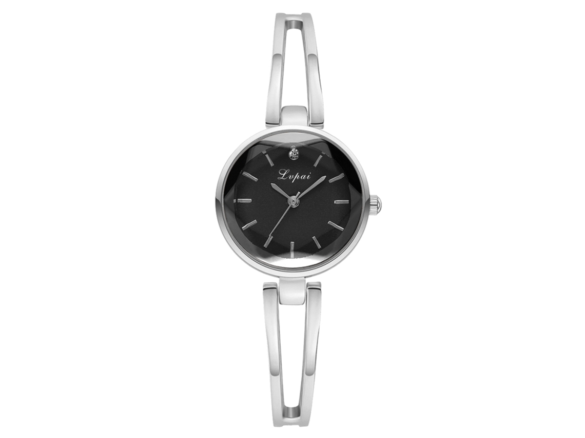 Relógio de Pulseira Bangle Feminino com Mostrador Redondo de Liga e Movimento de Quartzo Preto+prata
